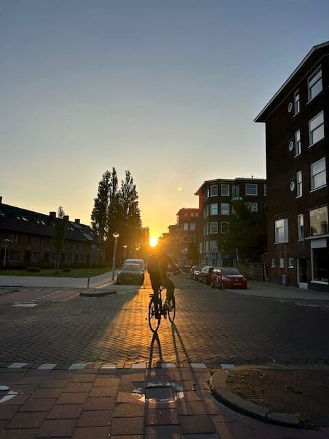 Person biking in the sun in Bos en Lommer