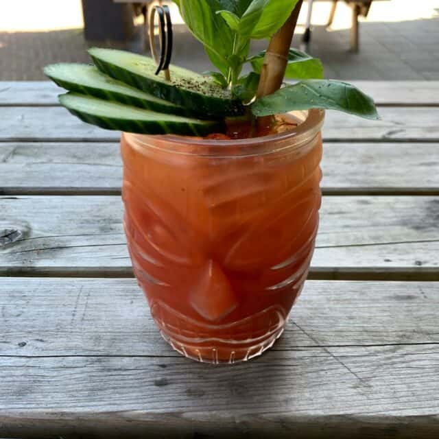 Bloody Mary Cocktail with cucumber garnish