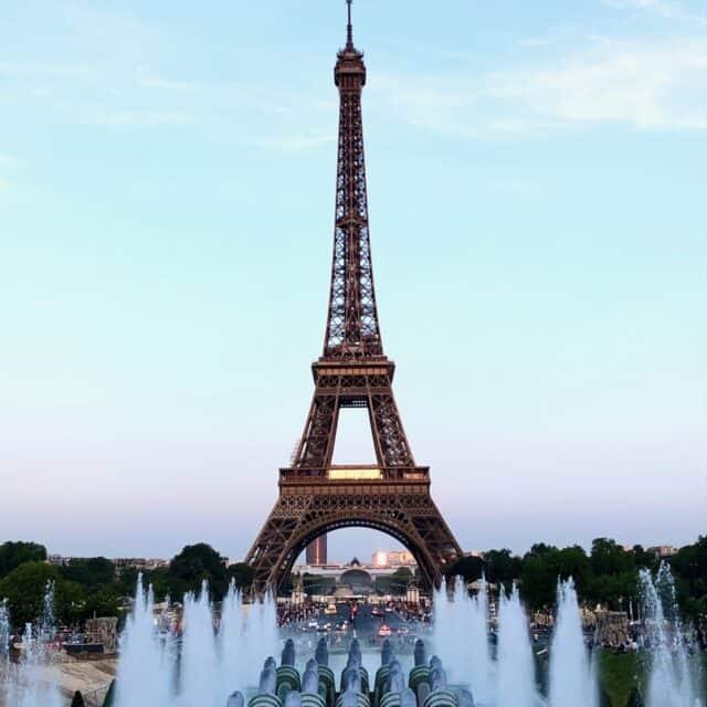 Eiffel Tower in Paris with fountains 